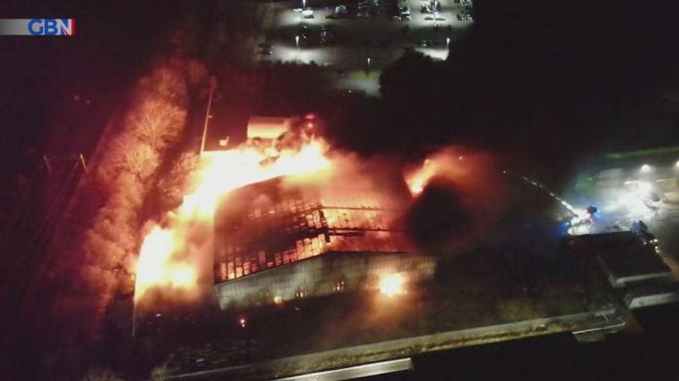 Dramatic drone footage of huge warehouse blaze released