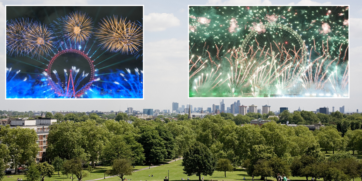 NextImg:Two men injured and one arrested as car 'swerves towards crowds watching New Year fireworks' in popular London location where teenager was stabbed to death last year