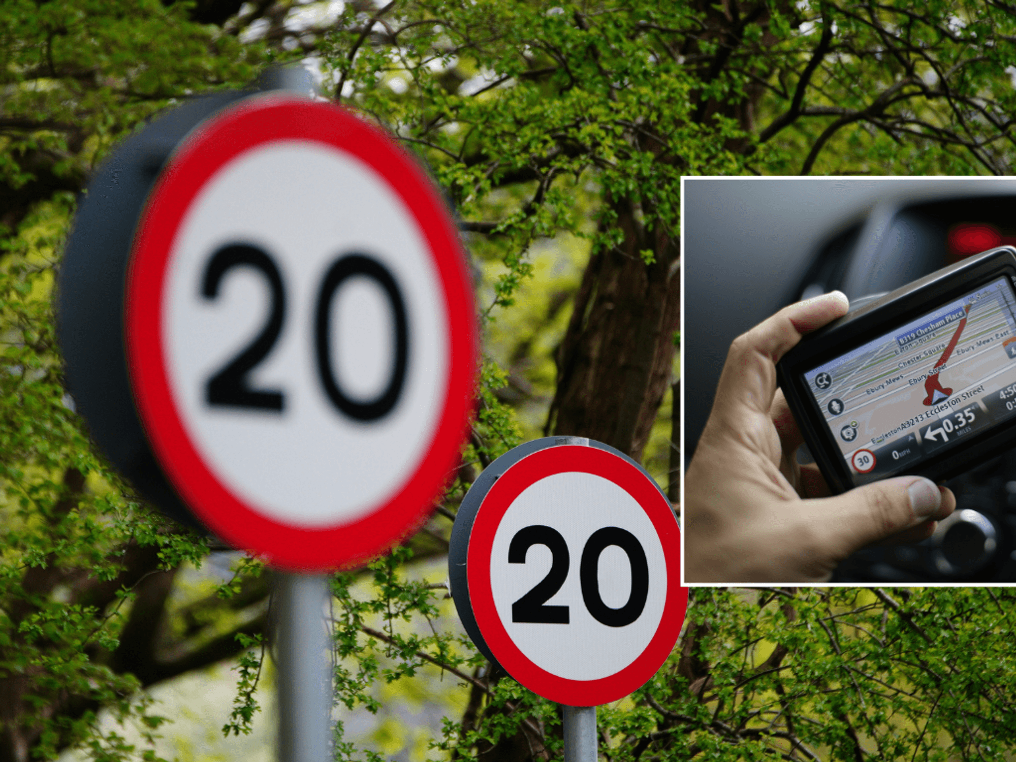 20mph limit and sat nav device in car