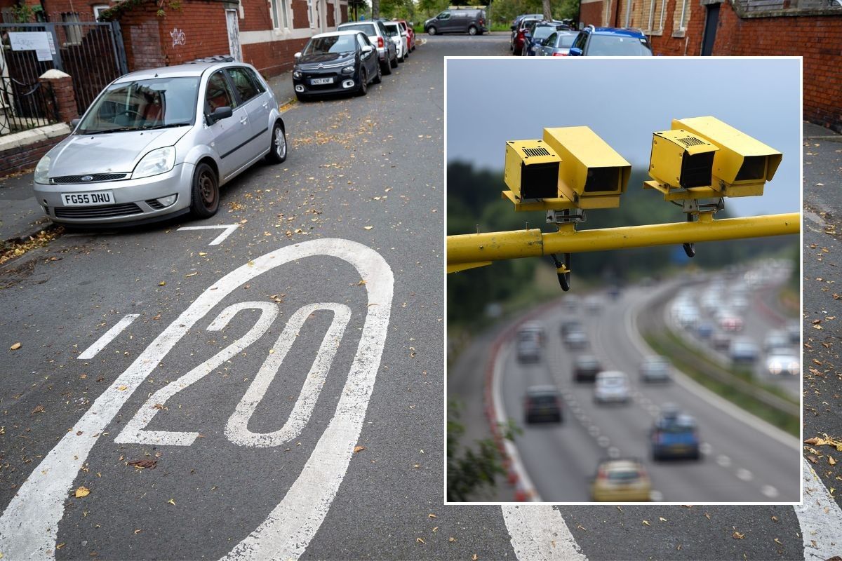 20mph road sign and speed cameras over a motorway