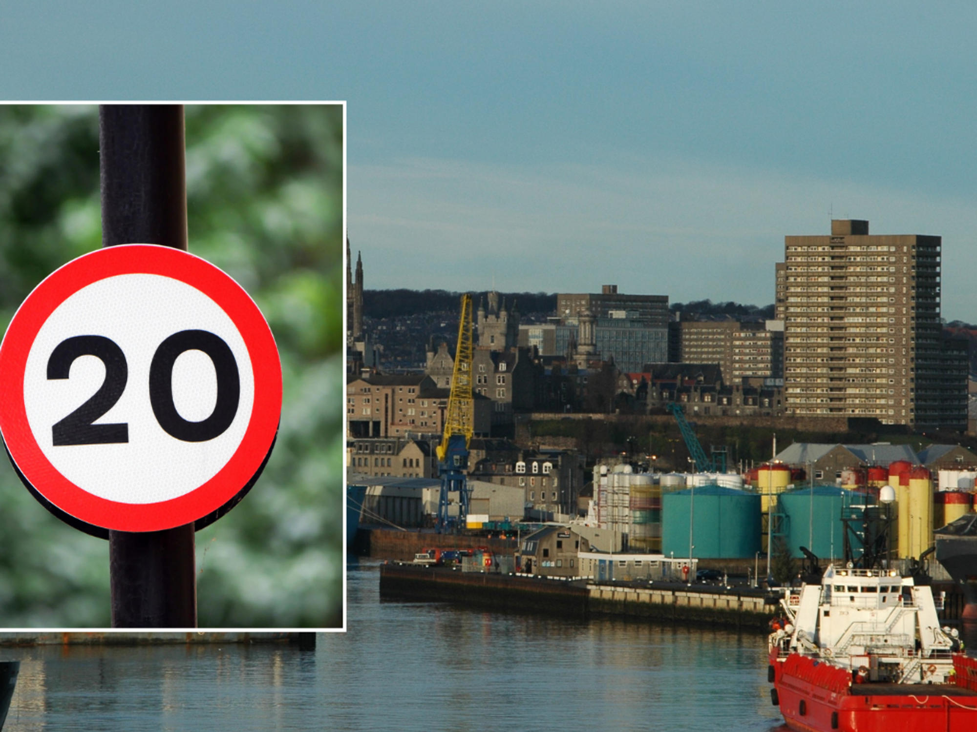 20mph sign and Aberdeen harbour