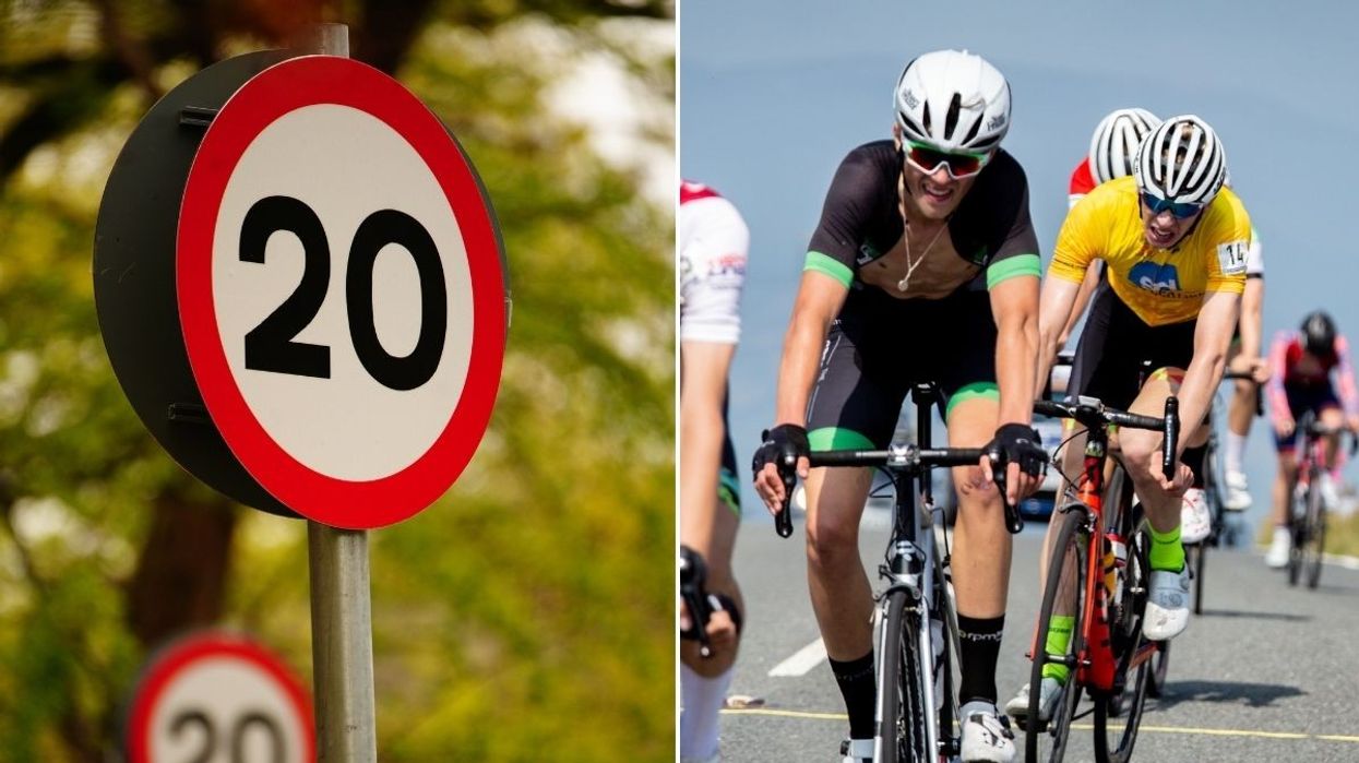 20mph speed limit sign and the Junior Tour of Wales
