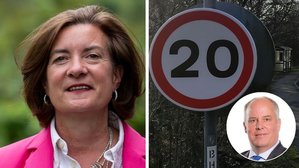 20mph zone sign and Eluned Morgan in pictures and Andrew RT Davies in pictures