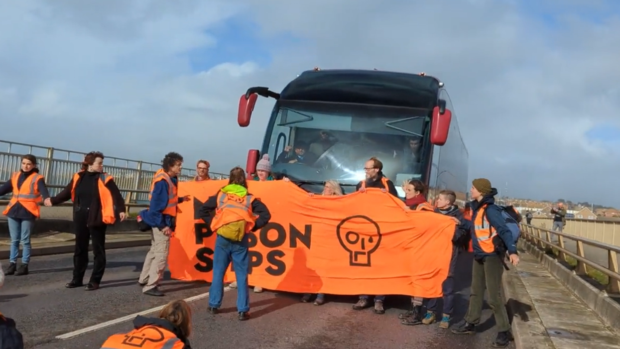 23 supporters of Just Stop Oil blocked the only road heading to the barge