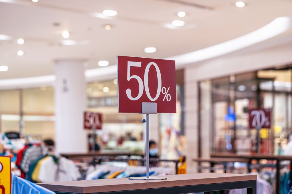 50 per cent discount sign in store