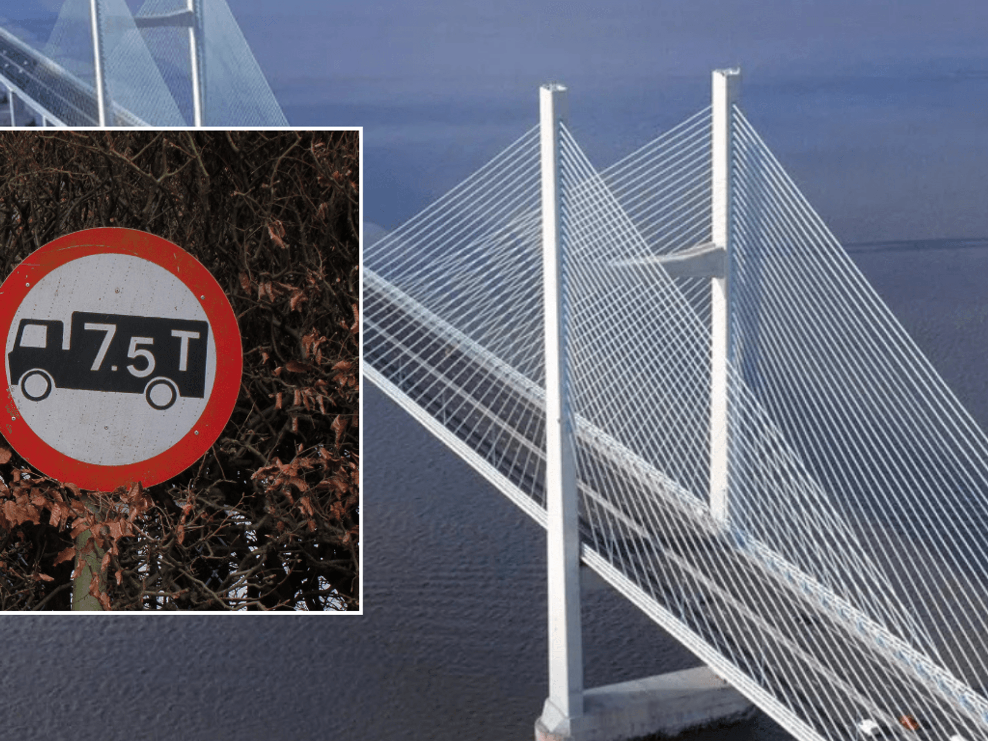 7.5 tonnes vehicle restriction sign and M48 bridge
