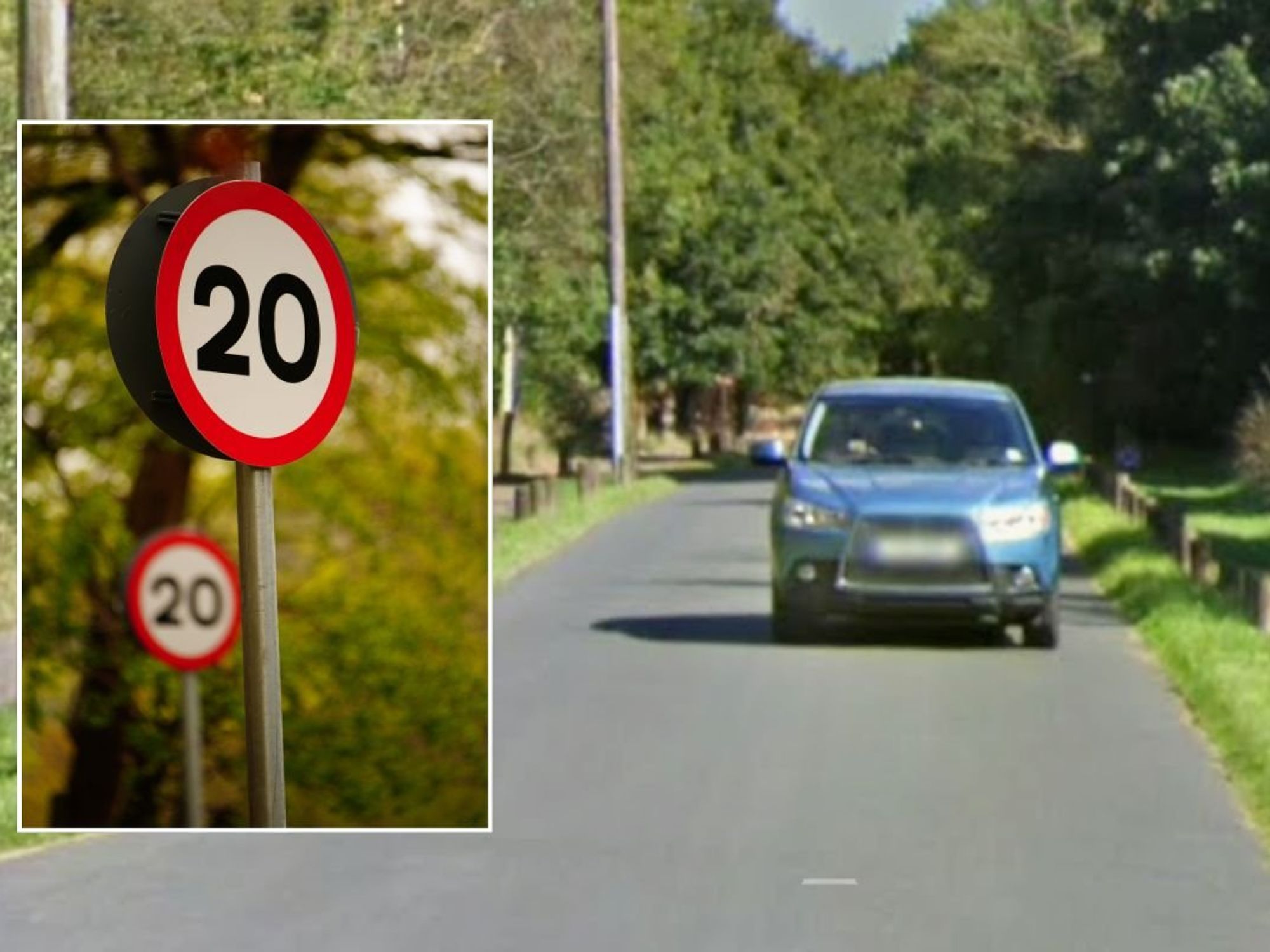 A 20mph sign and Deer Park Road