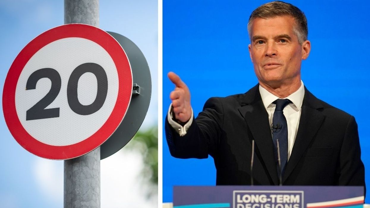 A 20mph speed limit sign and Mark Harper