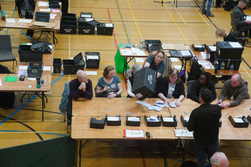 A ballot box is emptied during the count for the Blackpool South by-election