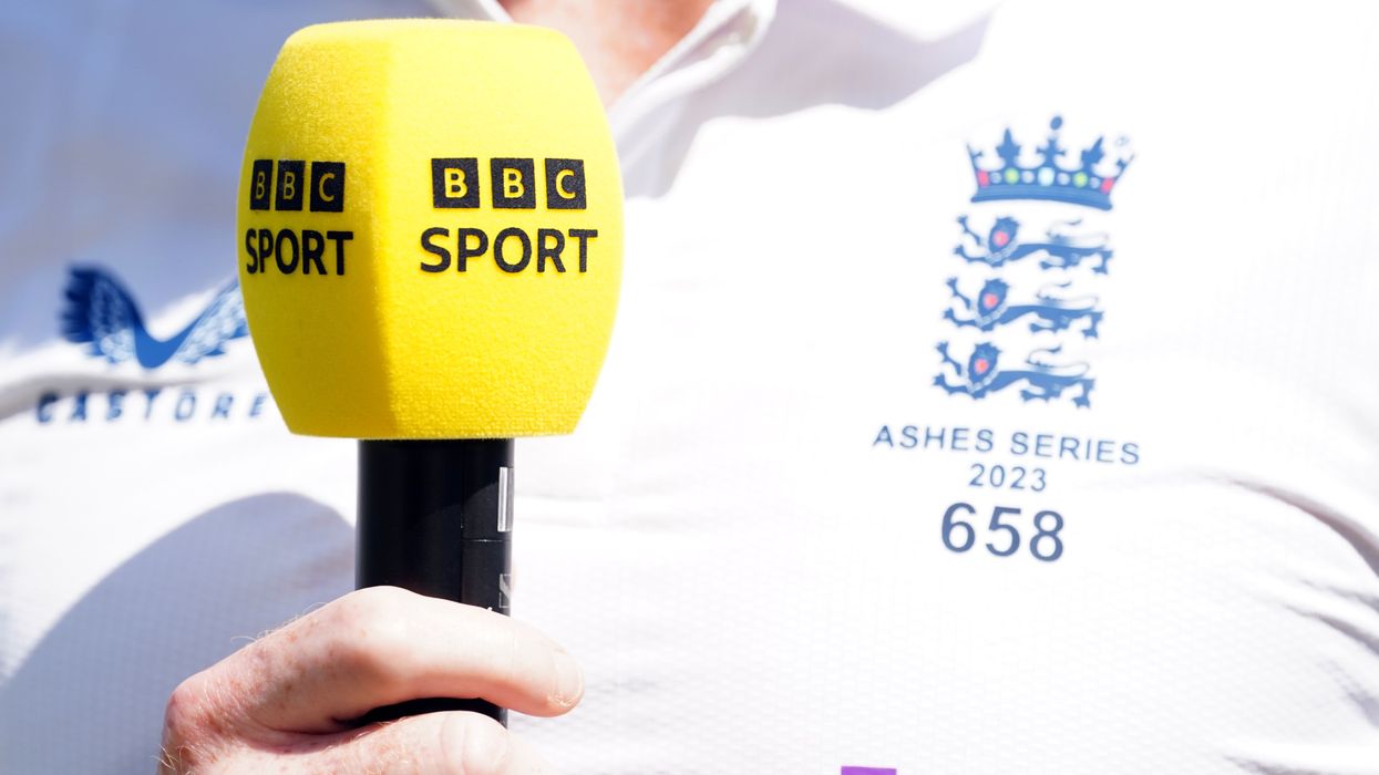 A BBC Sport microphone held by England captain Ben Stokes on day one of the first Ashes test match at Edgbaston