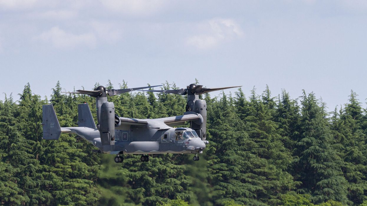 A Bell Boeing V22 Osprey of the United States Air Force flying