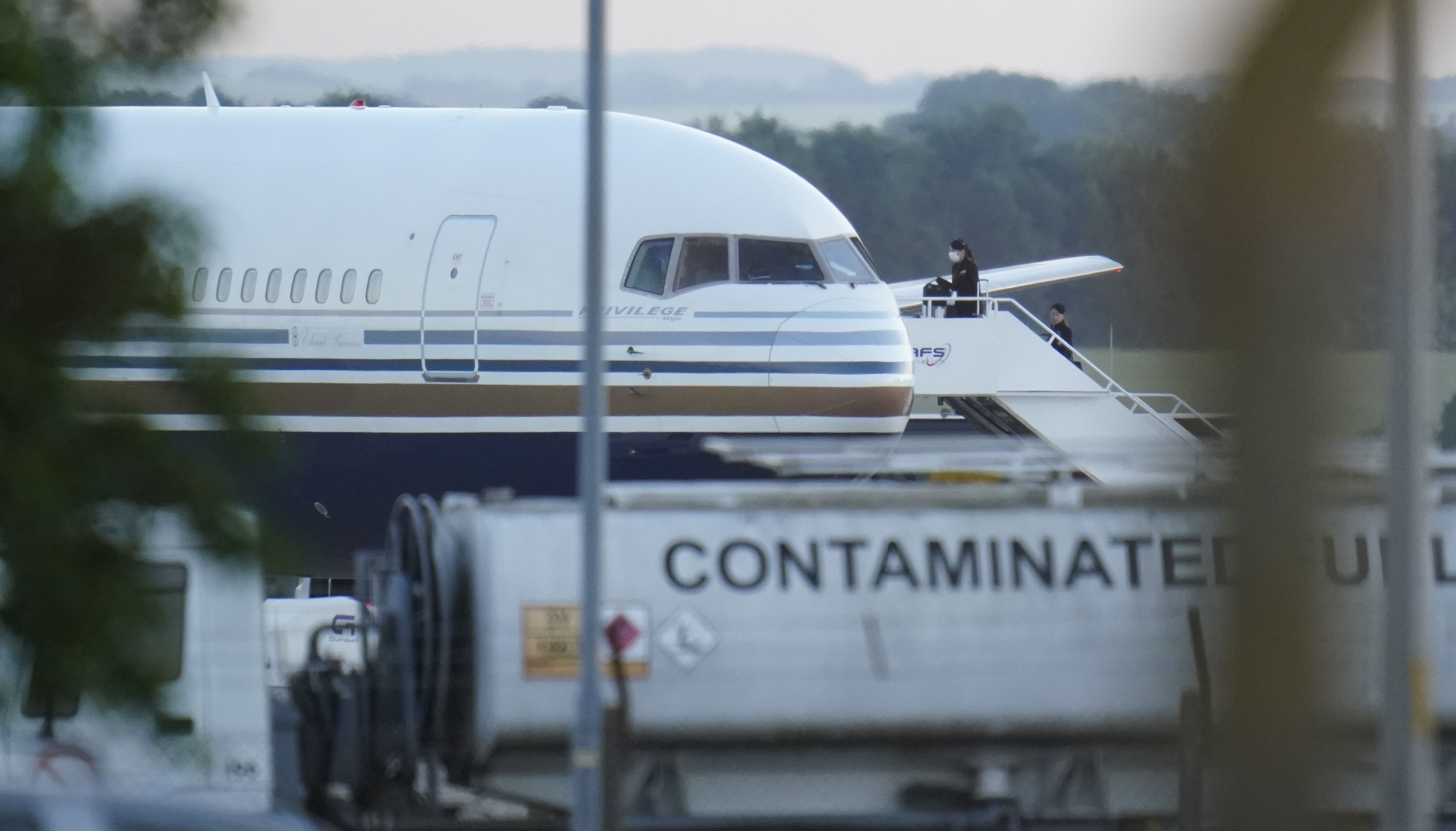 A Boeing 767 aircraft at MoD Boscombe Down, near Salisbury, which is believed to be the plane set to take asylum seekers from the UK to Rwanda.