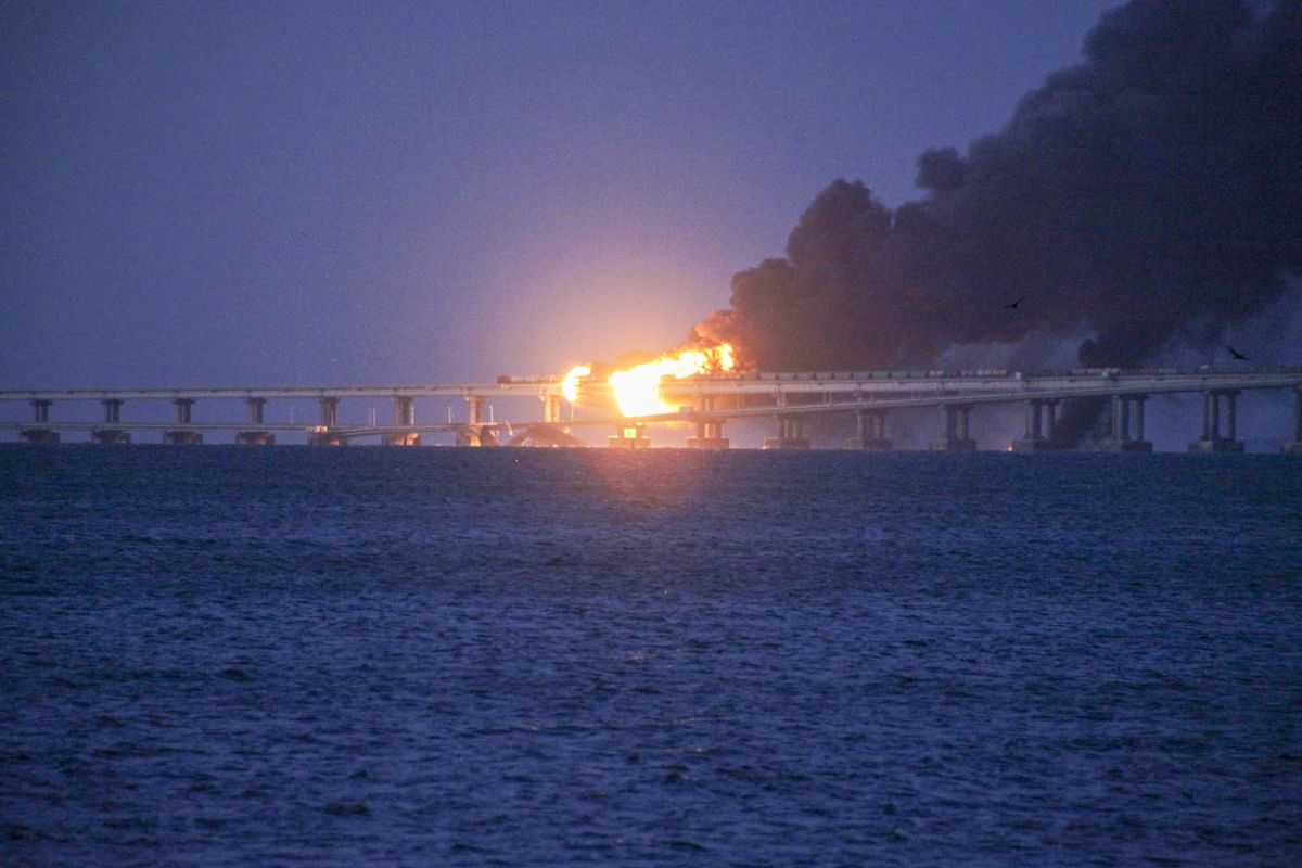 A bridge on fire
