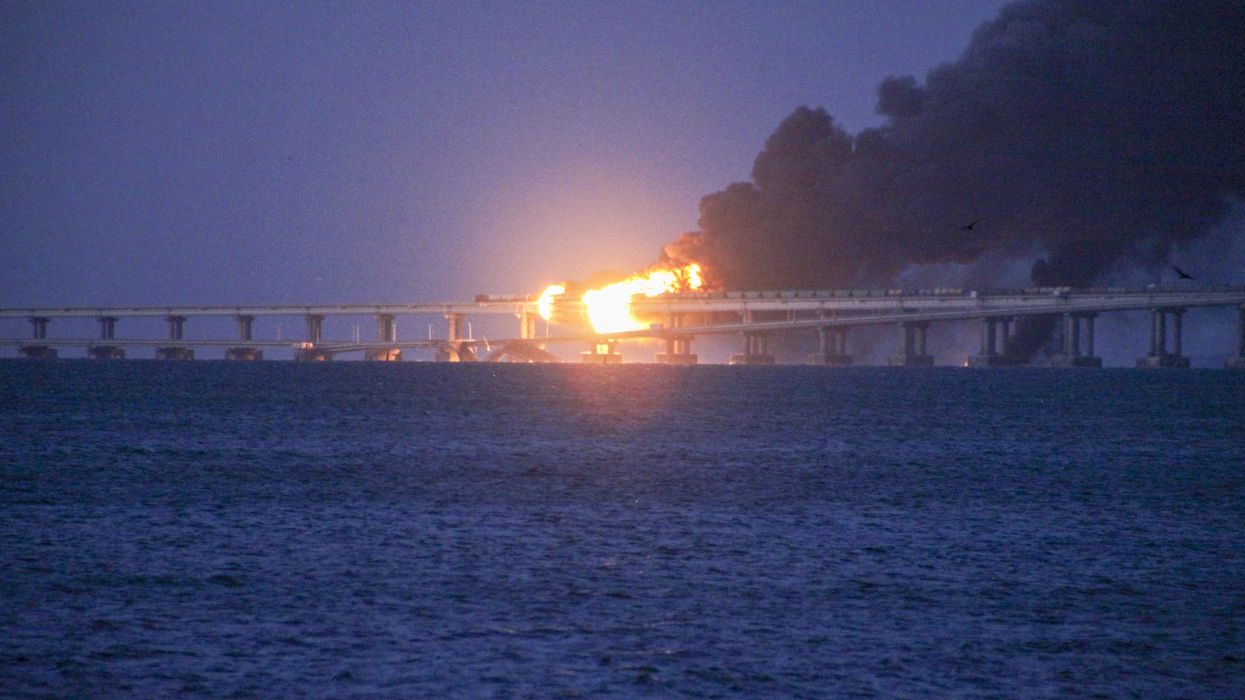 A bridge on fire