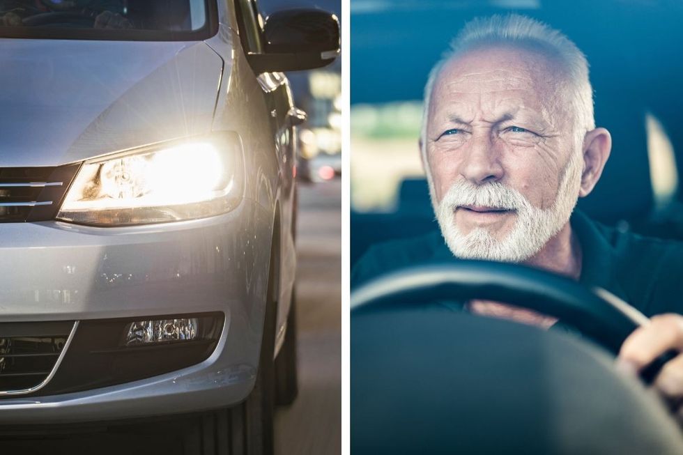 A bright headlight and an elderly driver