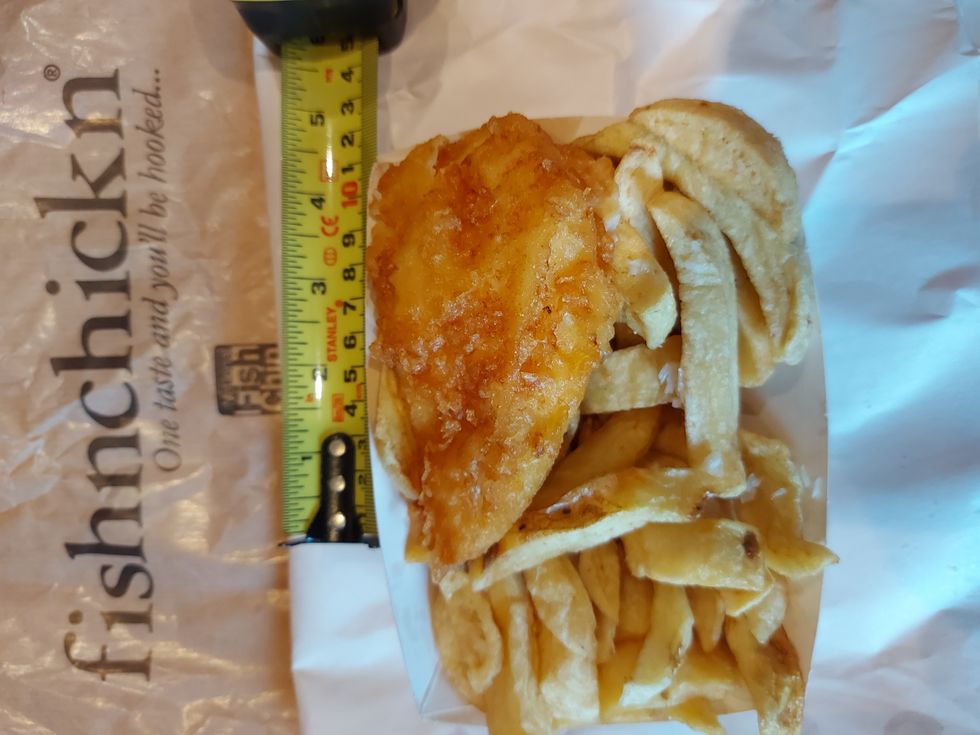 A British pensioner was left stunned after he was served a tiny portion of fish and chips