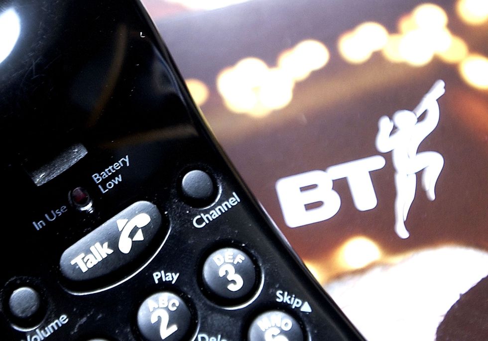 A British Telecom handset and the BT logo