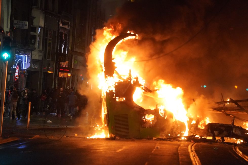 A burning bus in Dublin