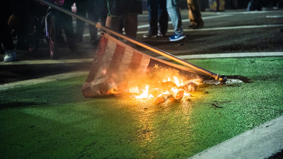 A burning US flag