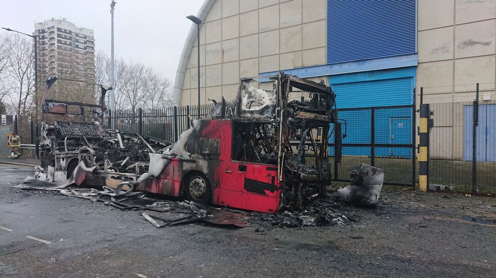 A burnt out bus