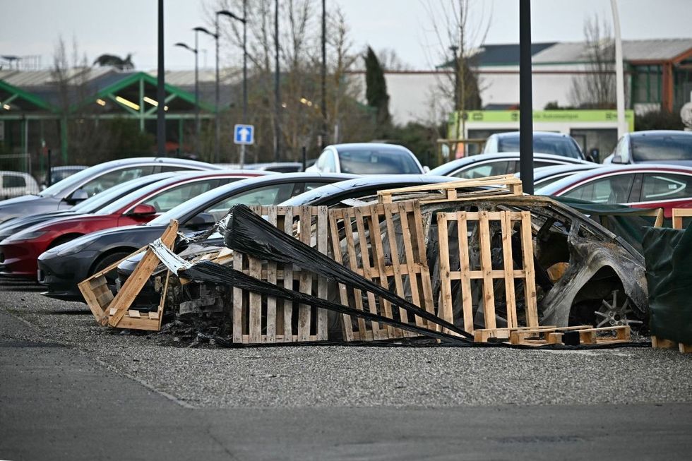 A burnt Tesla in France