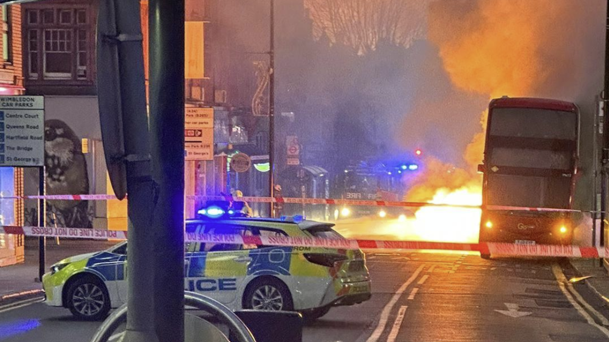 A bus on fire