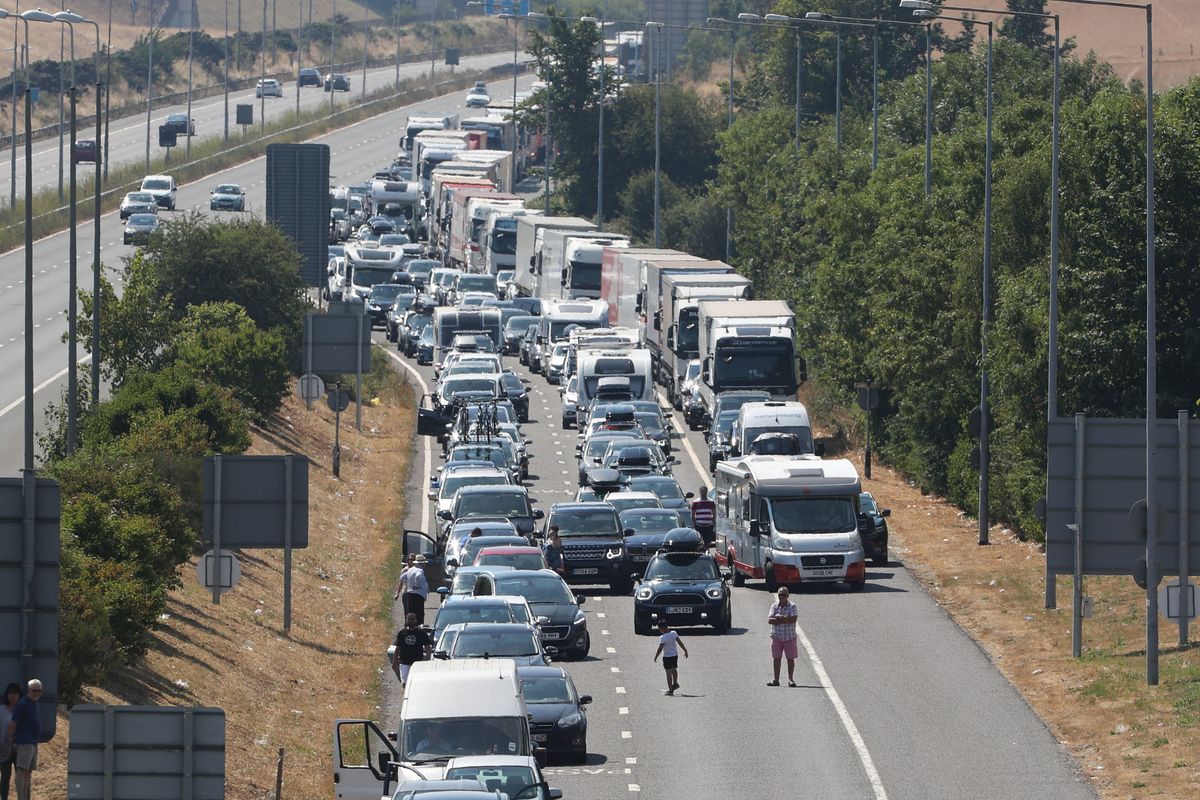 A busy motorway in warm weather