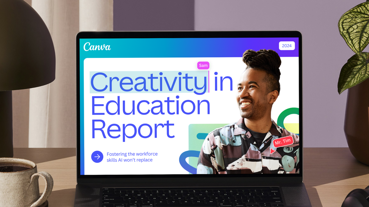 A Canva design is displayed on a laptop
