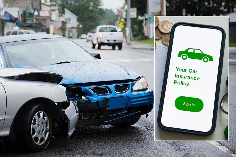 A car accident and a car insurance policy screen