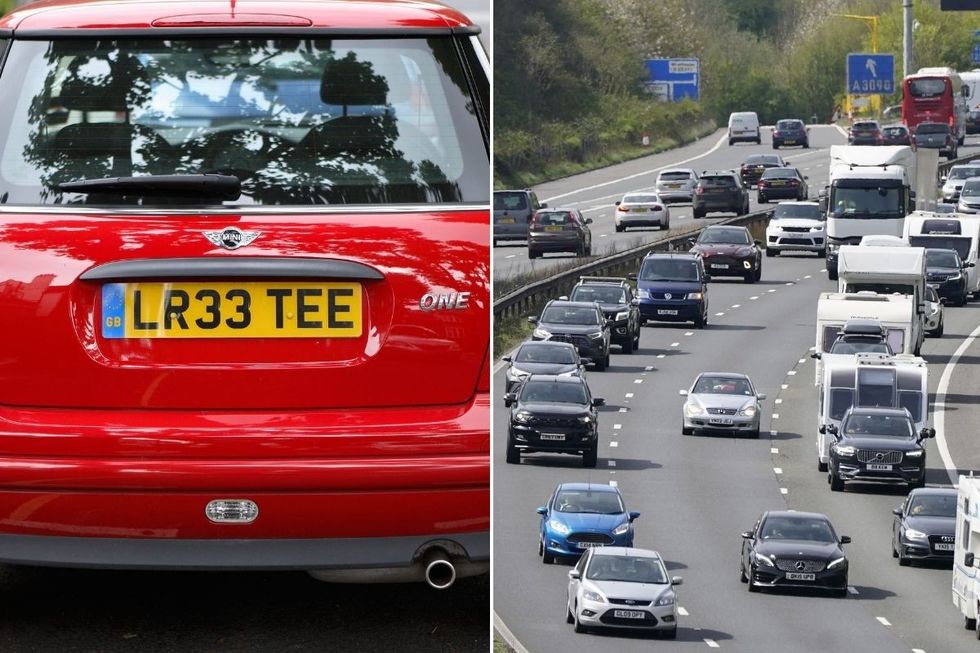 A car number plate and a busy road