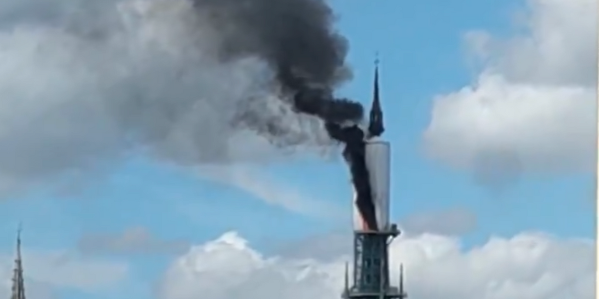 NextImg:Notre Dame Cathedral in Rouen on fire as black smoke engulfs spire