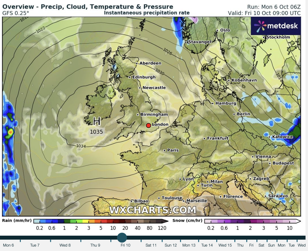 A chart shows Britain will remain largely dry