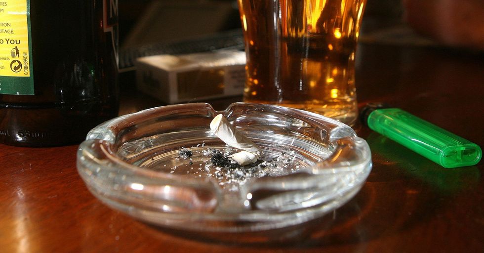 A cigarette end in an ashtray