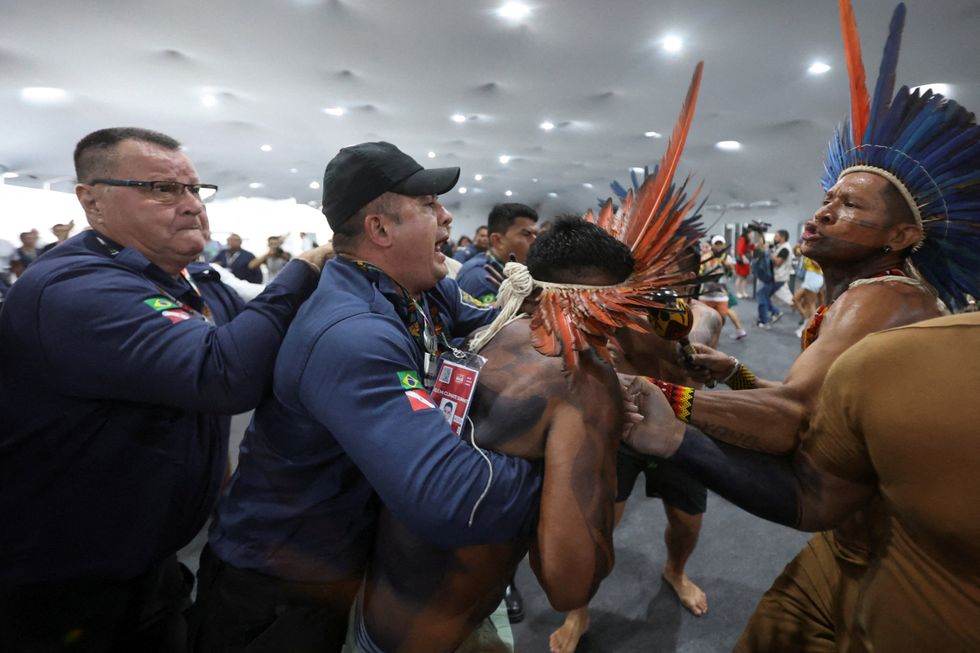 A clash between protesters and security guards