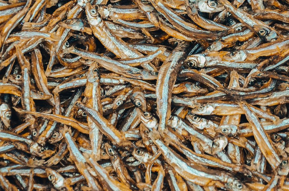 A close up image of dried sardines
