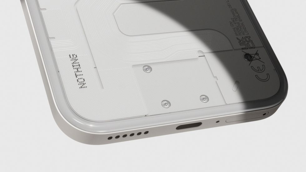a close-up shot of the nothing phone 2a with a transparent back