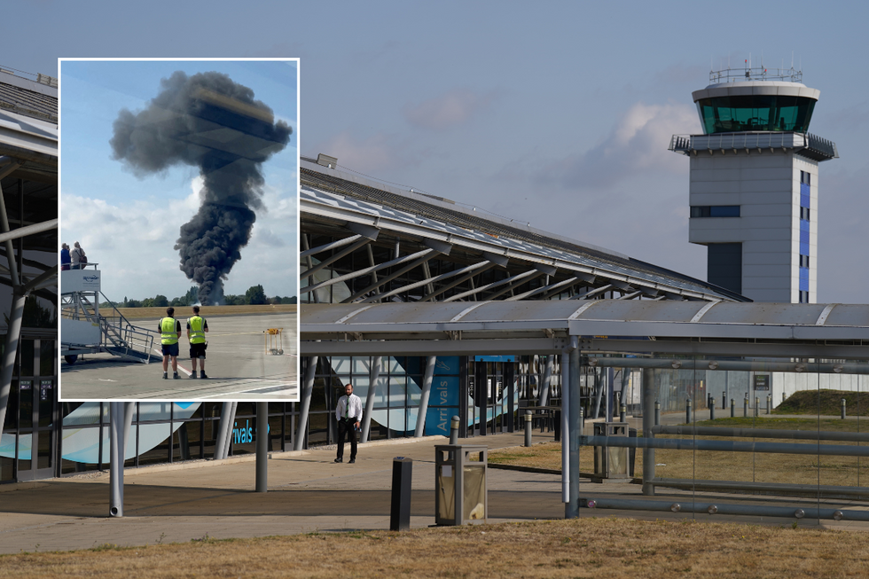 A closed airport with a fireball inset
