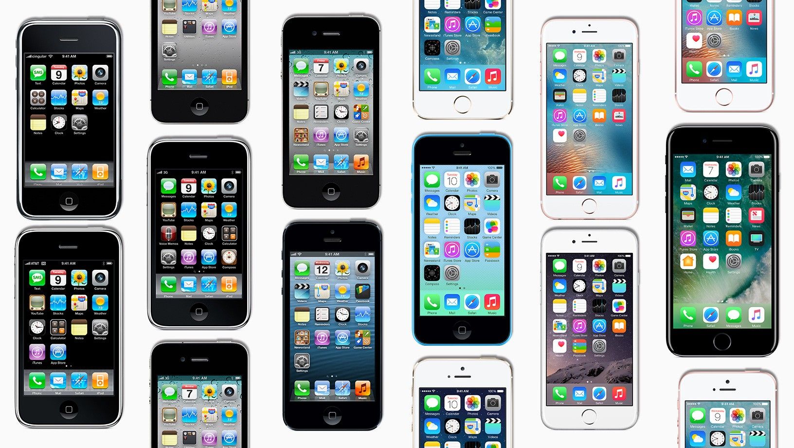 a collage of different iphone models released between 2007 and 2017