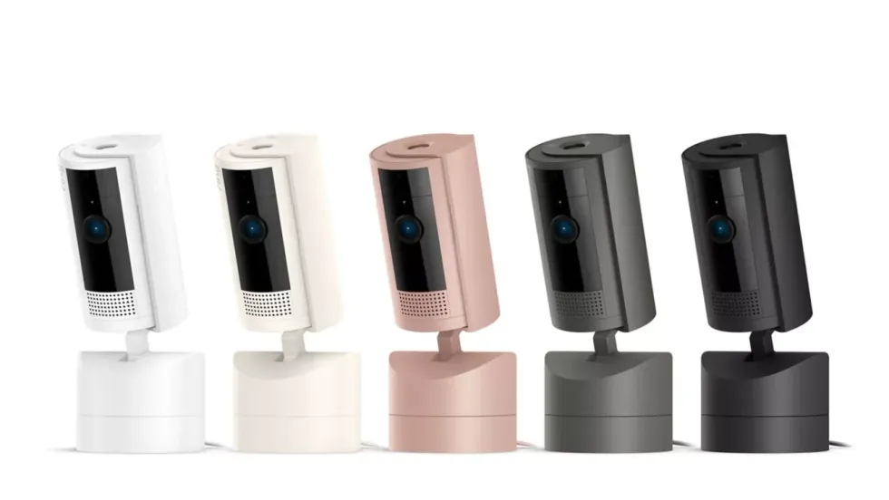 a complete lineup of the Ring Indoor Cam range in Starlight, Charcoal, Blush and Black colour options