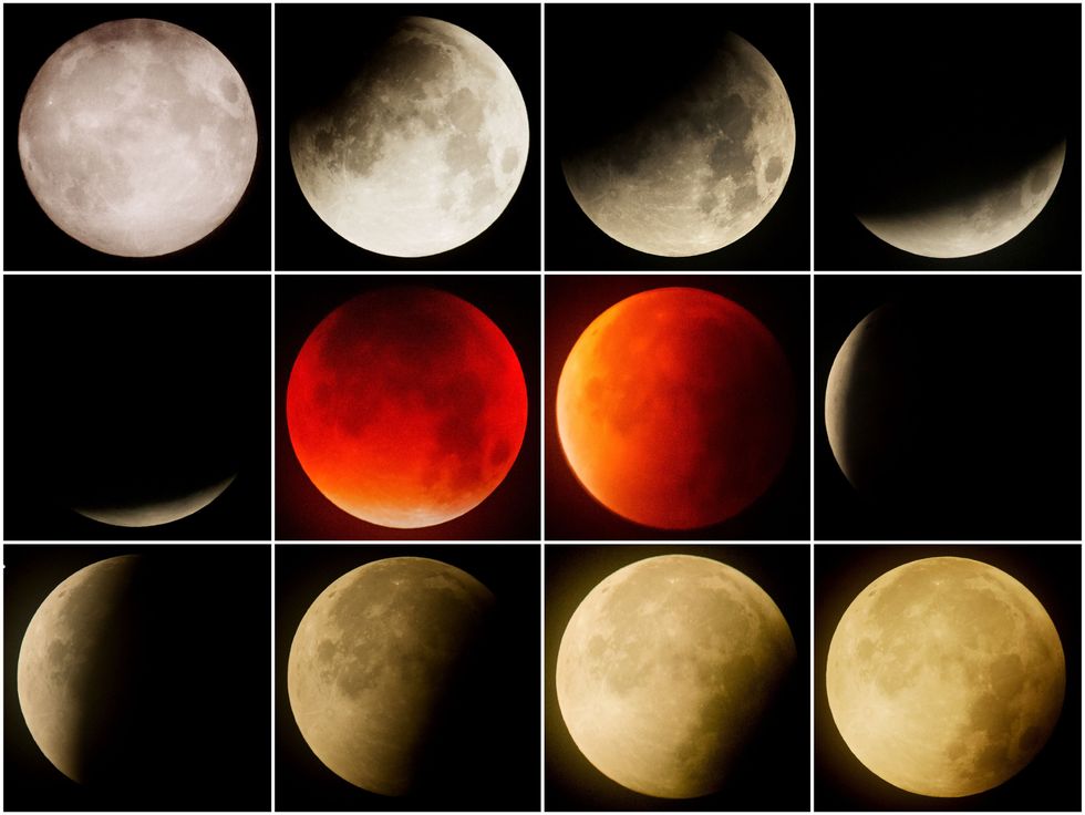 A composite image of a blood red 'supermoon' in the skies above Falkirk