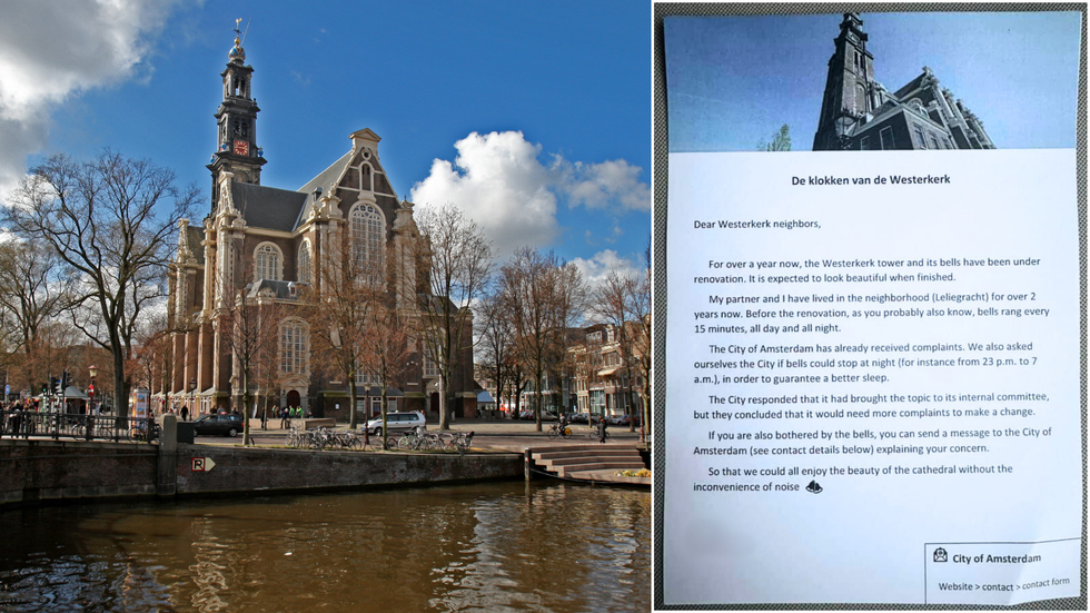A composite image of the Westerkerk with the expats' letter