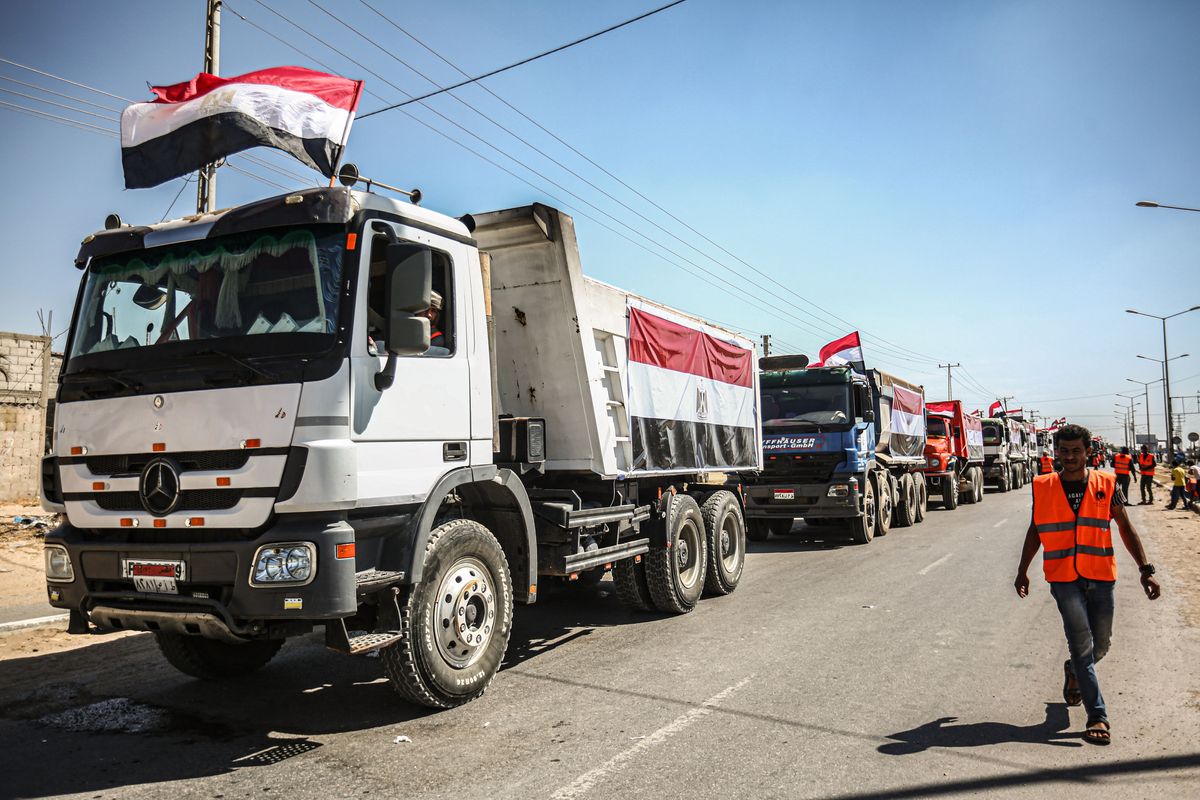 ​A convoy of bulldozers and heavy equipment provided by Egypt reaches Gaza, 2021