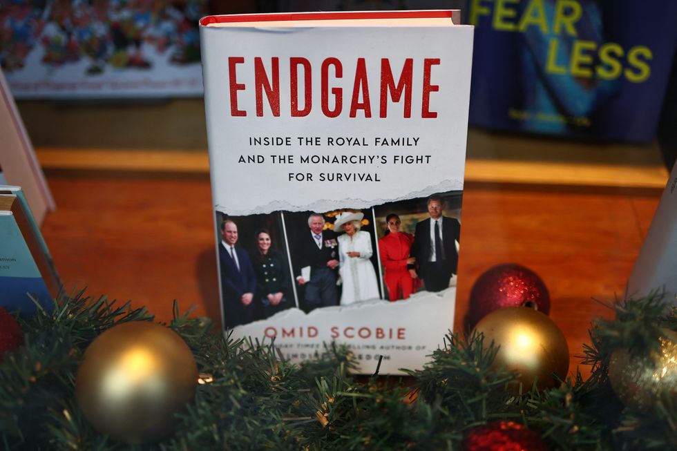 A copy of a book by British author Omid Scobie, "Endgame" is seen on display inside a book store in London