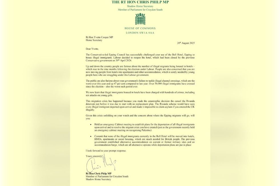 A copy of Chris Philp's letter to Yvette Cooper
