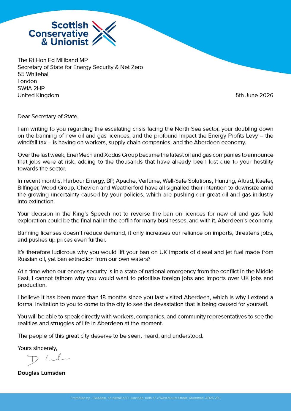 A copy of the letter sent to Ed Miliband