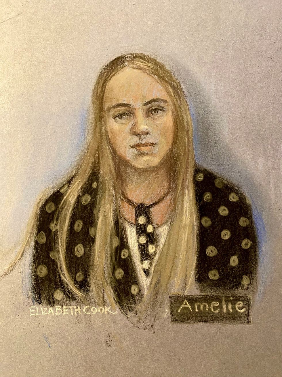 A court sketch of Amelie McCann, Madeleine's younger sister