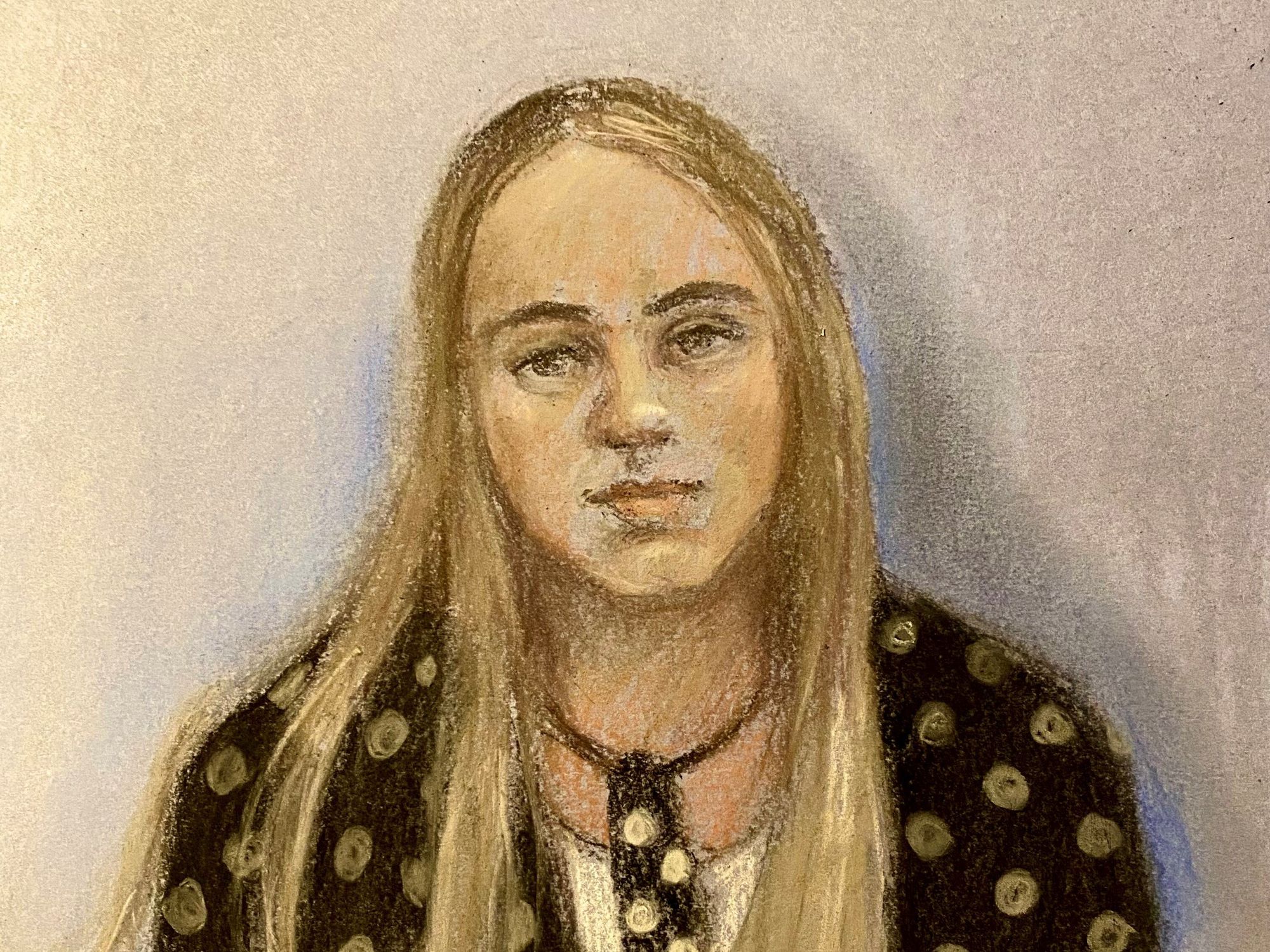 A court sketch of Amelie McCann, Madeleine's younger sister