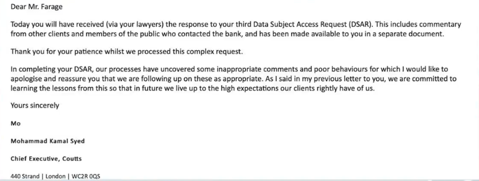 A Coutts Freedom of Access request