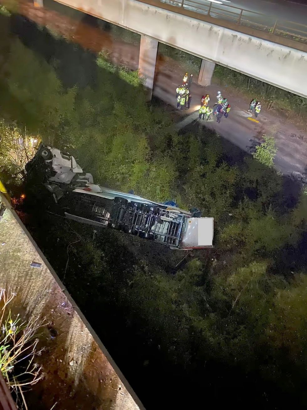 A crashed lorry on the M6