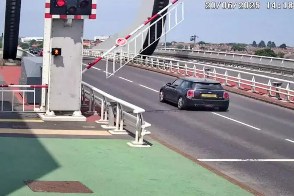 A driver speeding through a red warning light on the Gull Wing Bridge in Lowestoft, Suffolk